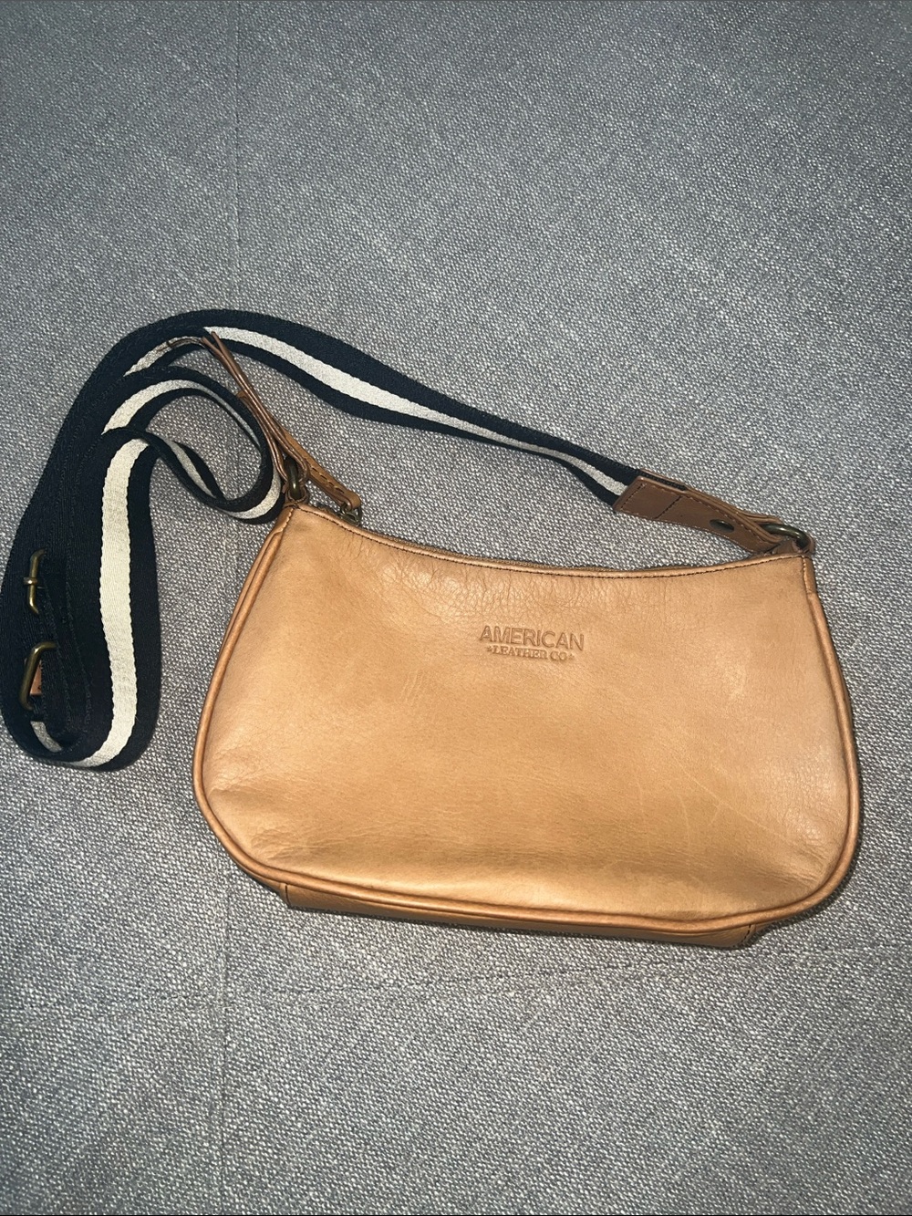 American Leather Co. Tan Leather Crossbody with Striped Strap